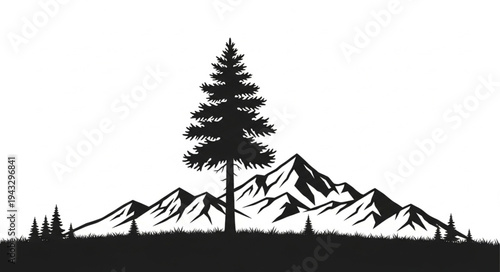 Silhouette of Tree and Mountains.