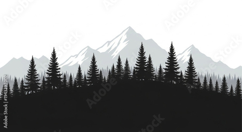 Silhouette of Trees against Mountains.