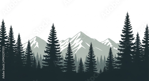 Silhouette of Trees against Mountains.