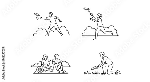 People playing frisbee in various outdoor activities and leisure scenes