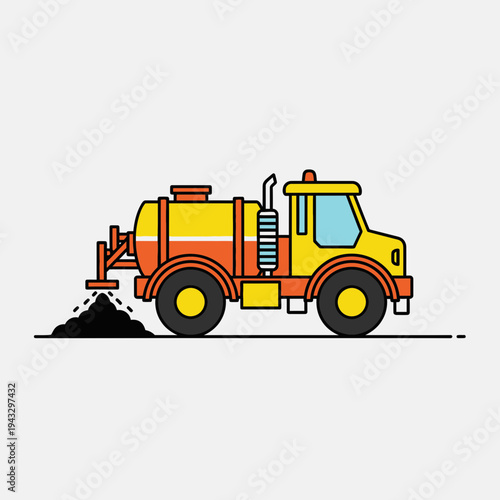 Modern Industrial Vehicle Spreading Material For Roadwork Construction Project Illustration