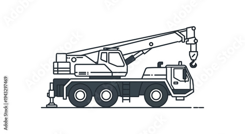 Modern Line Art Crane Truck Lifting Heavy Loads For Construction Projects