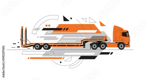 Modern Lowboy Trailer Truck Transportation Graphic Illustration