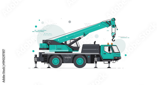 Modern Mobile Crane Vehicle Illustration Industrial Lifting Machine Graphic