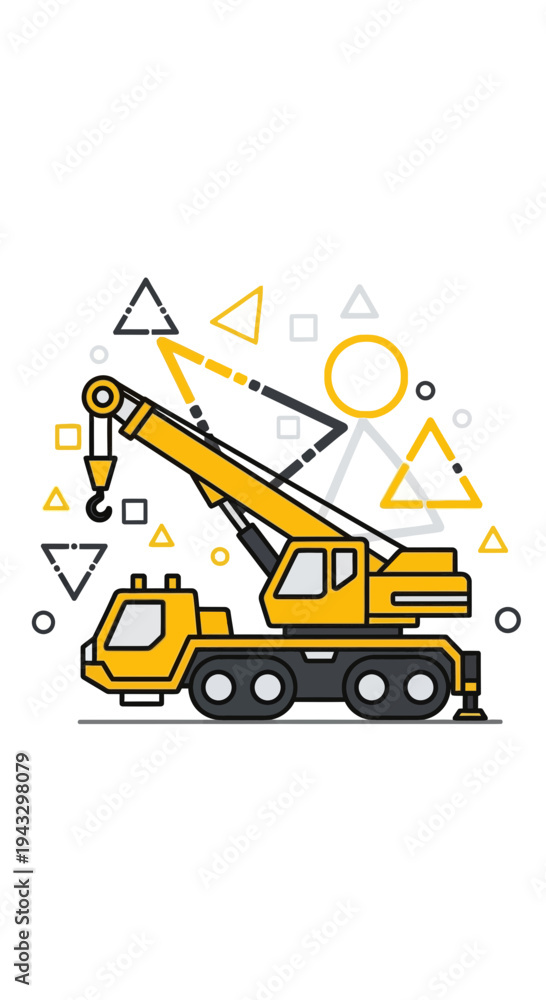 Naklejka premium Modern Mobile Crane In Geometric Construction Scene Abstract Design