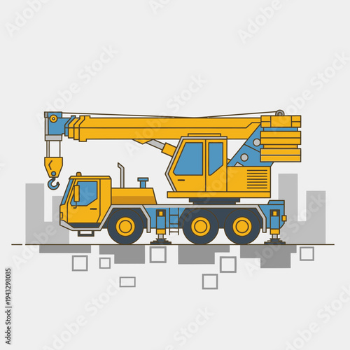 Modern Mobile Crane Illustration With Abstract City Buildings Background