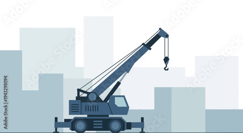 Modern Mobile Crane In Construction Site Silhouette Background