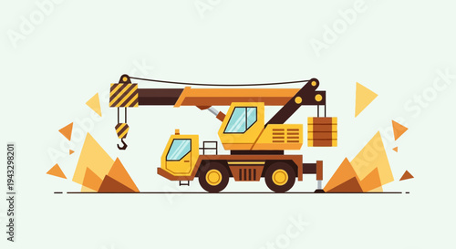Modern Mobile Crane Lifting Heavy Load Industrial Equipment Illustration