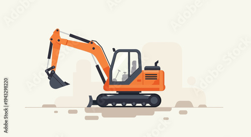 Modern Orange Excavator Machine For Construction And Digging Projects