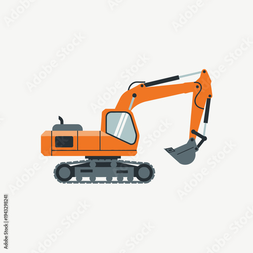 Modern Orange Excavator Machine For Construction Industry Projects Isolated On White