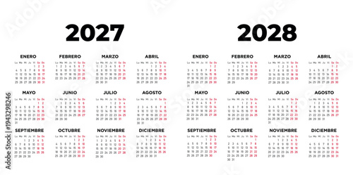 Картината върху платно calendario 2027 2028 en español, diseño minimalista