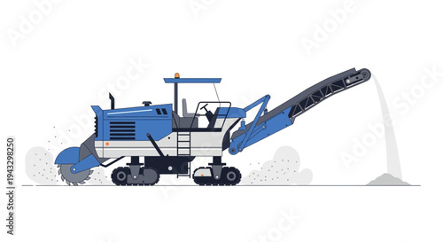 Modern Road Milling Machine Illustration Working On A Construction Site