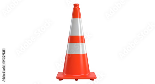 Bright orange and white reflective traffic cone for road safety and construction