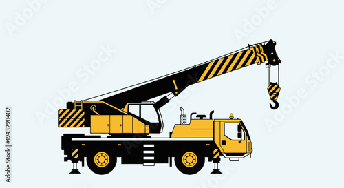 Modern Mobile Crane Vector Illustration Construction Equipment Machine With Hook