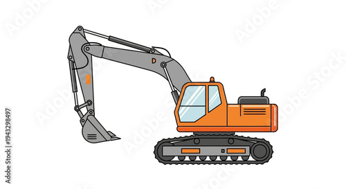 Modern Orange Excavator On Tracks For Construction Projects