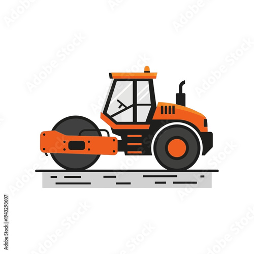 Modern Orange Steamroller Machinery Construction Vehicle Illustration