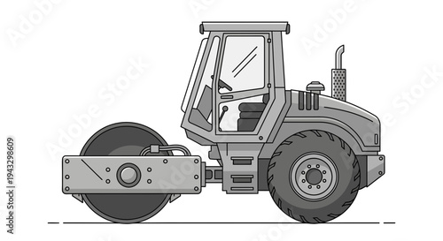 Modern Road Roller Machine Illustration For Construction Projects