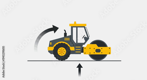 Modern Road Roller Machine Performing Compaction And Ground Leveling Operations