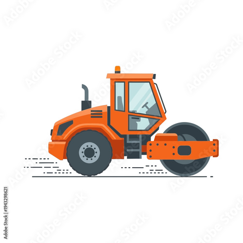 Modern Orange Steamroller Machinery On White Background Ready For Construction Projects