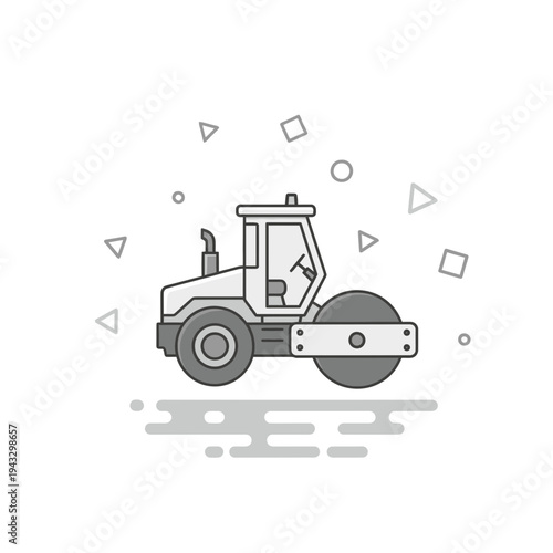 Modern Road Roller Vector Illustration Machine Heavy Equipment Industrial