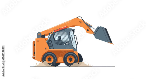 Modern Skid Steer Loader In Action Construction Equipment Vehicle Vector Illustration