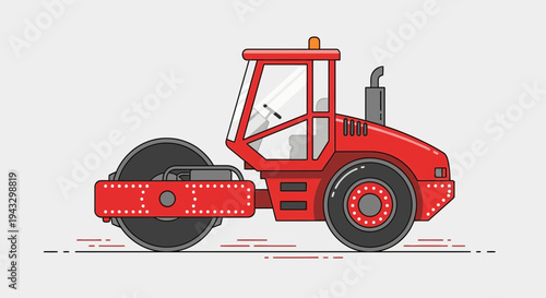 Modern Red Steamroller Machine Illustration With Clean Lines