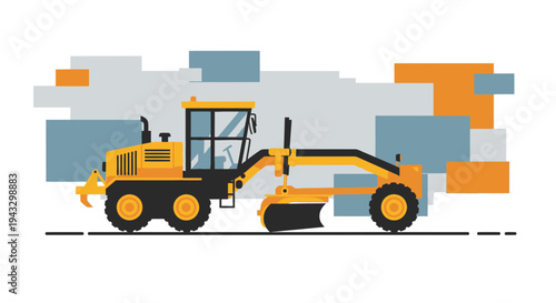 Modern Road Grader Machine Construction Equipment Vector Art