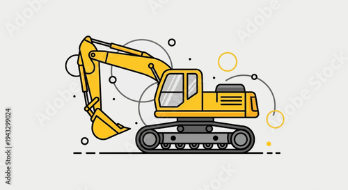 Modern Yellow Excavator Machine Construction Vehicle Minimalist Graphic Art