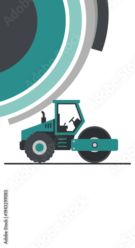 Modern Teal Steamroller Construction Machine With Abstract Background Graphic Design Element