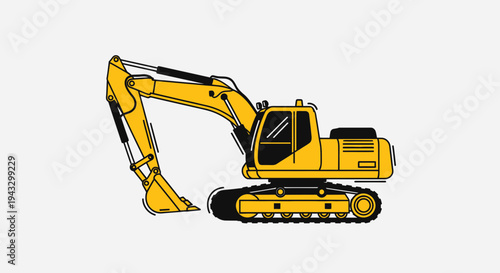 Modern Yellow Excavator Machine Illustration Construction Vehicle Design