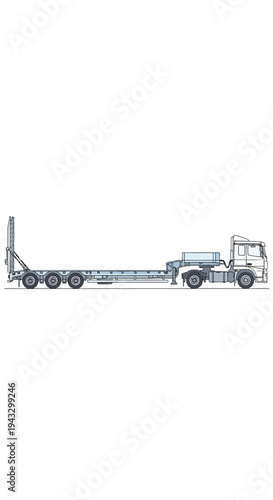 Modern Truck With Flatbed Trailer For Heavy Goods Transport