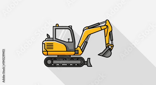 Modern Yellow Compact Excavator With Shadow On White Background