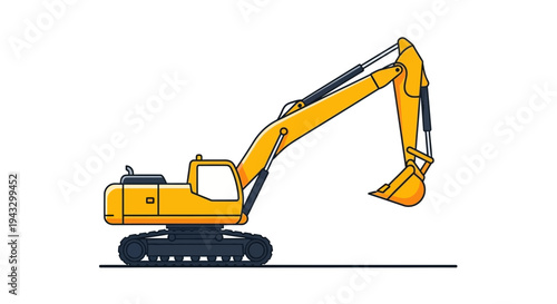 Modern Yellow Excavator Machine On White Background Industry Construction Vehicle