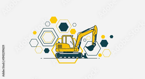 Modern Yellow Excavator Machine With Geometric Hexagon Design