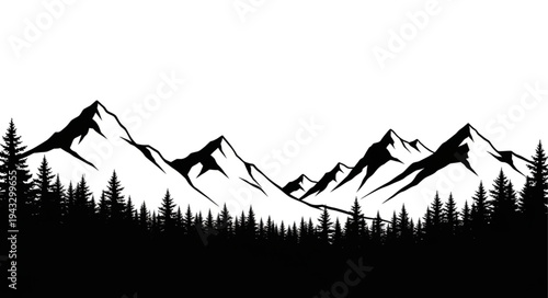 Snowy Mountains with Forest Silhouette.