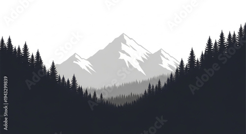 Snowy Mountains with Silhouetted Trees.