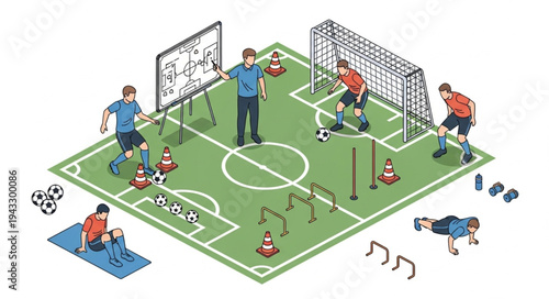 Soccer Field with Players and Referee.