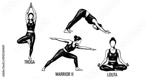 Collection of yoga poses for a healthy lifestyle and fitness routine