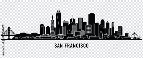 San francisco city skyline silhouette with iconic buildings and bridge