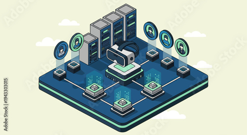 Digital Network Server Room with Futuristic Technology and Data Flow.