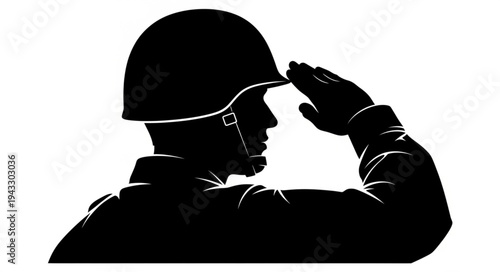 Soldier Saluting in Black Silhouette.