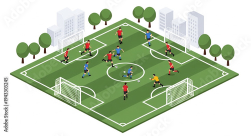 Soccer Field with Players and Trees.