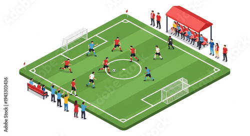 Soccer Field with Players and Spectators.