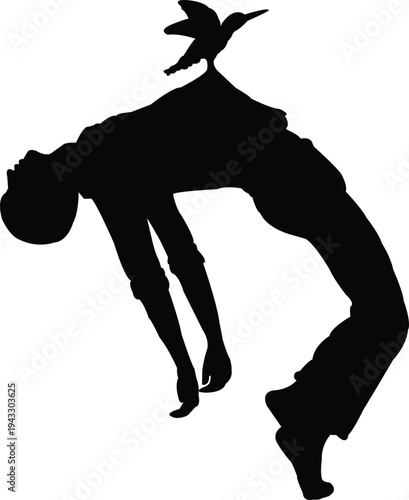 Surreal Human Backbend Silhouette with Hummingbird – Creative Concept Illustration