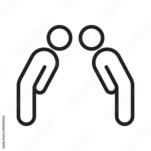 Respect icon. Two men bow each other icon. Icon symbol for respect, honor, courtesy, humility, politeness, etiquette, greeting, tradition, appreciation, regard. Vector outline illustration.