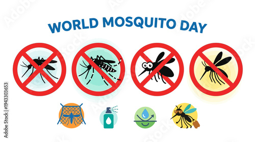 Informative Vector Illustration Set for Global Mosquito Awareness and Disease Prevention Campaign