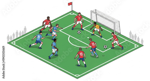 Soccer Players on Green Field.