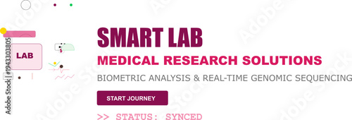 Advanced Smart Lab Medical Research Solutions, Biometric Analysis, Genomic Sequencing, and Biotechnology Data Illustration.