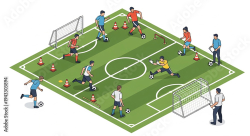 Soccer Players on Green Field.