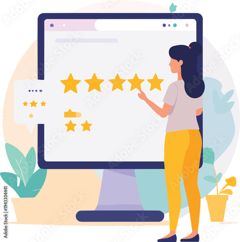 User Hand Leaving Five Star Rating on Mobile Screen Representing Customer Satisfaction Positive Feedback Online Review and Business Reputation Success Concept Isolated